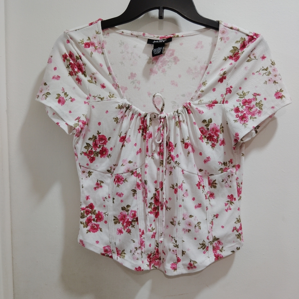 (SOLD) NWOT Just Polly Corset-Style Floral White and Pink Women's Top
